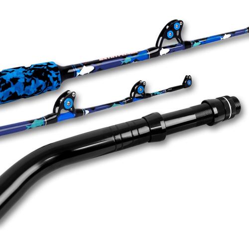 Fiblink Saltwater Fishing Rod 1Piece/2Piece Offshore Trolling Rod Big Game Deep Sea Rod Conventional Boat Blue Camouflage Fishing Pole(5'6/6'/7')