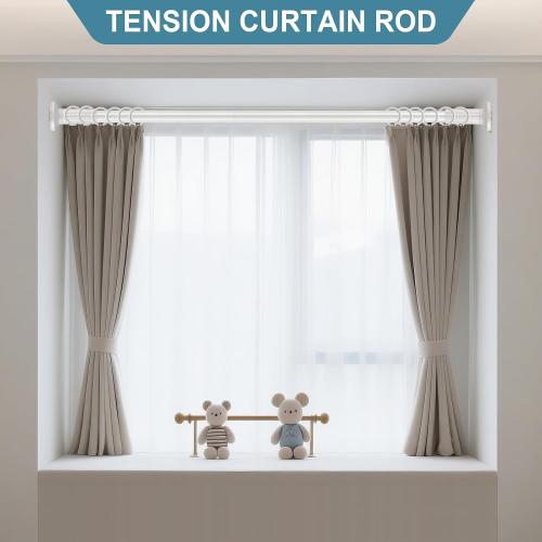 ZOCONE Tension Curtain Rod 51-168 In (4.25-14 Ft), Extra Long Outdoor Curtain Rod for Patio, Shower Curtain Rod No Drilling for Bathroom Windows, Heavy Duty Garland Tension Rod Renter Friendly, White