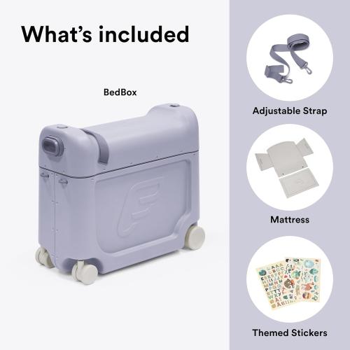 Stokke JetKids BedBox, Arctic Blue - Ride-On Suitcase for Kids 2-7 Years Old (up to 77 lbs) - Transforms Into Bed - Includes Mattress, Decorative Stickers & Adjustable Carrying Strap