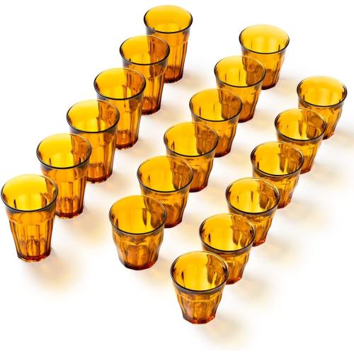 Duralex Le Picardie Glass Tumbler Drinking Set – 18-Piece Amber Tumblers in Mixed Sizes