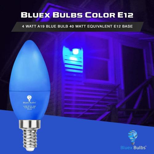 2 Pack BlueX LED Blue Light Bulb - 4W (40Watt Equivalent) - E12 Base Blue LED Bulb, Party Decoration, Porch, Home Lighting, Holiday Lighting, Chandelier Light Bulbs, Candelabra Bulbs