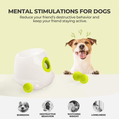 Automatic Dog Ball Launcher, Interactive Fetch Toy for Small to Medium Dogs, Pet Thrower Machine for Indoor & Outdoor Play, 3 Pcs 2-Inch Balls Included