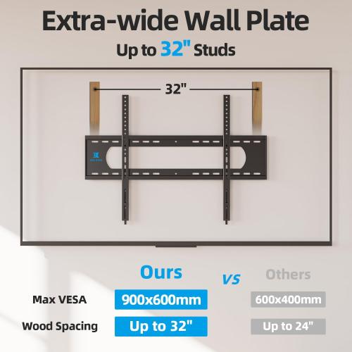 Black Heavy Duty TV Wall Mount for 55-100 inch Large TVs up to 200 LBS & 800x600 mm Vesa, Ultra Slim Fixed TV Mount, Low-Profile TVS Bracket, 16 24 32 Wood Stud, Fit Most 65  75  85 86 90 98 100 TVs