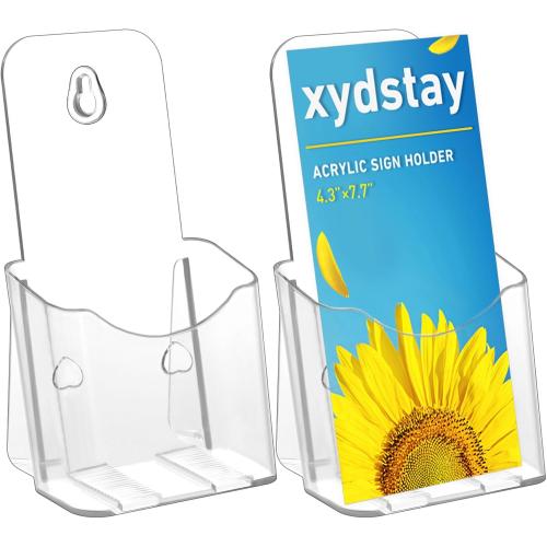 Acrylic Brochure Holder 4x9 Inches Slant Back Design, Clear Display Stand, Plastic Table Stand Sign Holder,Pamphlet Holder Flyer Holder, Acrylic Display Stand, Acrylic Table Signs Plastic Paper Holder for Office, Home, Store, 2 Pack
