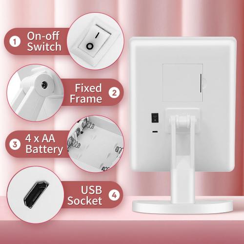 KOOKIN Lighted Vanity Makeup Mirror 16 Led Lights 180 Degree Rotation Lighted Makeup Mirror Touch Screen Adjusted Brightness Desk Mirrors USB Dual Supply Bathroom Light Up Makeup Mirrors (White)