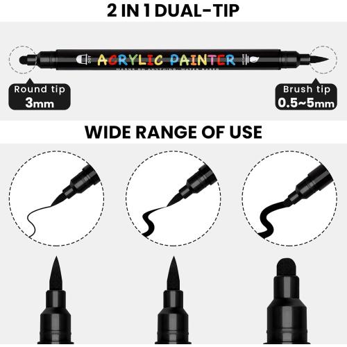 Black and White Paint Marker, 8 Pack Dual Tip Acrylic Paint Pens with Medium Tip and Brush Tip, Ideal for Wood, Rock Painting, Canvas, Stone, Glass, Ceramic