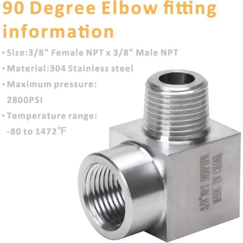 90 Degree Street Elbow - 3/8 NPT Male to 3/8 NPT Female Stainless Steel 304 Heavy Duty Forged Square Barstock Street Elbow Adapter Pipe Fitting (pack of 2)