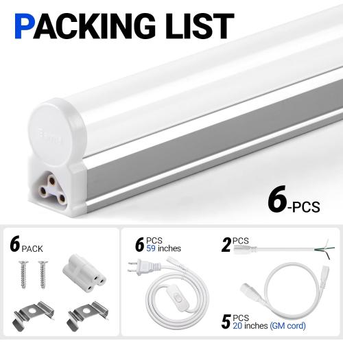 Barrina  LED T5 Integrated Single Fixture, 4FT, 2200lm, 6500K Super Bright White, 20W Utility LED Shop Light, Ceiling and Under Cabinet Light, Corded Electric with ON/Off Switch, ETL Listed