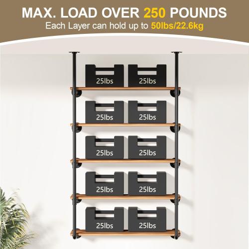 Industrial Iron Pipe Shelving Wall-Mount(No Plank): 5-Tier DIY Open Bookshelf - Iron Pipe Storage Shelves