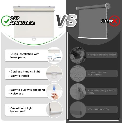 AOSKY Cordless Roller Shades Blackout Blinds for Windows Room Darkening Rolled Up Shades with Spring System, UV Protection Window Shades Door Blinds for Home and Office (50 W x 72 H, Ivory White)