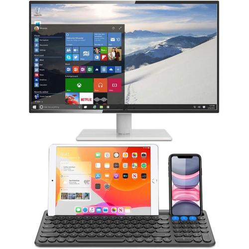 Arteck Wireless Bluetooth Keyboard for Windows, iOS, Android, Computer, Laptop, Smartphone - Multi-Functional with Built-in Cradle