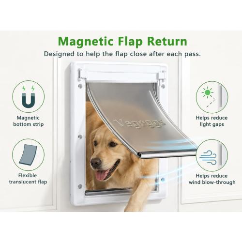 Large Dog Door for Daily in & Out Access, Magnetic Pet Door with Slide-in Locking Panel, Easy Install Doggy Door for Wood, PVC, Metal & Panel Doors, 10 1/8 x 15 3/4, for Dogs Up to 100 lb,for Pets