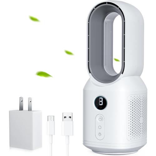 let'me 13 Inch Desk Fan, Bladeless Table Fan, 106° Oscillating Fan Touch Control with 3 Speeds and Night Light, Small Quiet Desk Fan for Personal, Office, Nightstand