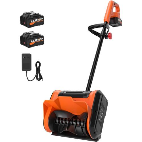 Snow Shovel Cordless, 20V | 10 Inch Electric Snow Blower with 2 X 4.0Ah Replaceable Batteries & Charger Up to 50 Mins, Battery Operated Snow Blower with Adjustable Front Handle, Lightweight