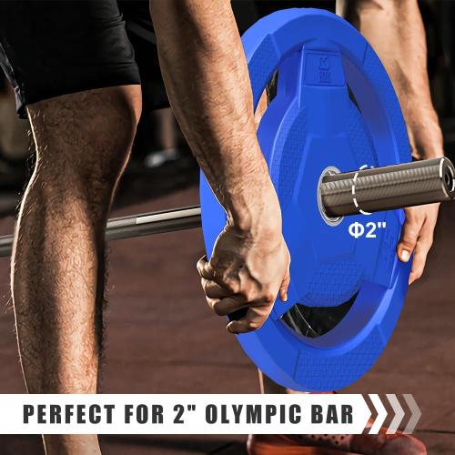 Color Coded 2-Inch Rubber Coated Olympic Grip Plate for Barbell,Solid Cast Iron Weight Plates for Strength Training,Weightlifting,Crossfit, Home Gym, 2.5/5/10/15/25/35/45 LB, Single and Pair