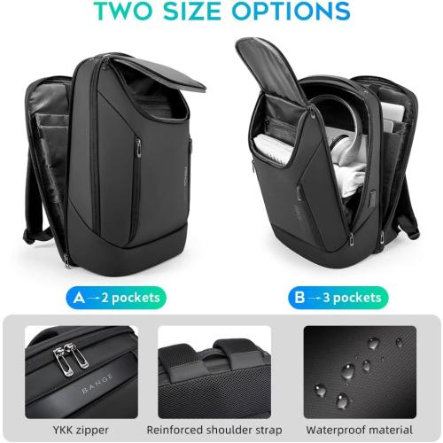 Black 15.6 BANGE Business Smart Backpack Waterproof fit 15.6 Inch Laptop Backpack with USB Charging Port,Travel Durable Backpack