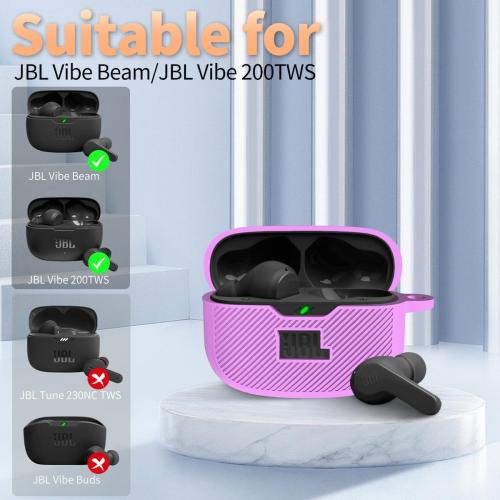 for JBL Vibe 200TWS/JBL Beam Case Cover, Silicone Protective Shock Cover Compatible with JBL True Wireless Headphones Charging Case with Carabiner(Purple)