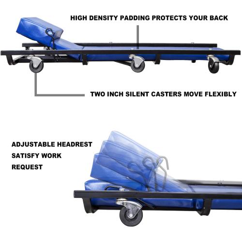 Big RED 40 Padded Rolling Garage/Shop Creeper with Adjustable Headrest and 6 Casters,Mechanic Cart, Blue TR6452 Torin