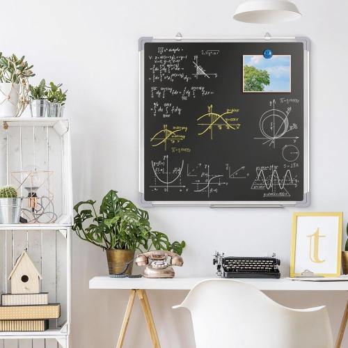 Chalkboard Set - 24 x 24 in Black Board with 1 Magnetic Chalk Eraser, 14 Chalk Sticks (7 Colors) and 4 Magnets - Large Message Wall Hanging Blackboard with Sturdy Frame for Home Office and Kitchen