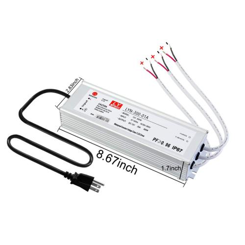 LED Driver 100 Watts (100W X3) 25A Waterproof IP67 Power Transformer Adapter 90-265V AC to 12V DC Low Voltage Output, With 3-Pin Plug 3.3 Ft Cable for Lighting Outdoor Light and Any 12V DC