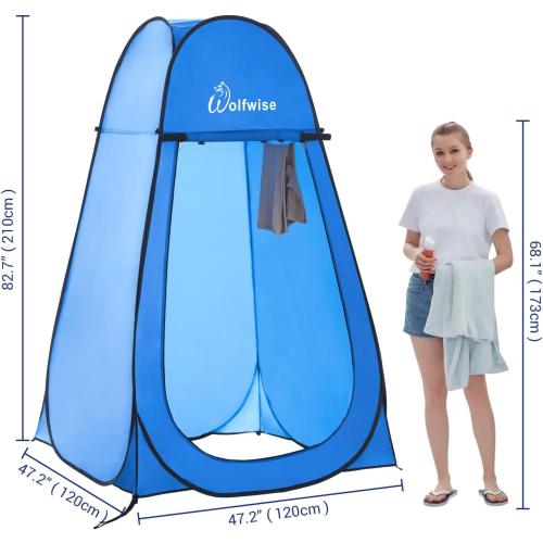 Wolfwise Pop Up Shower Tent, Portable Instant Changing Tent with Ventilation Window & Carry Bag, Privacy Bathroom Toilet Tent for Beach, Camping & Outdoor, Width 47.2 , Height 82.7 , Blue