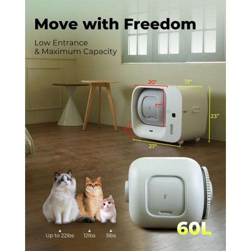 Furbulous True Odor-Free Self Cleaning and Packing Litter Box, Automatic Cat Litter Box with Self-Pack and Refill System, APP Control, Extra Large Space for 3.3-22 lbs Cats,
