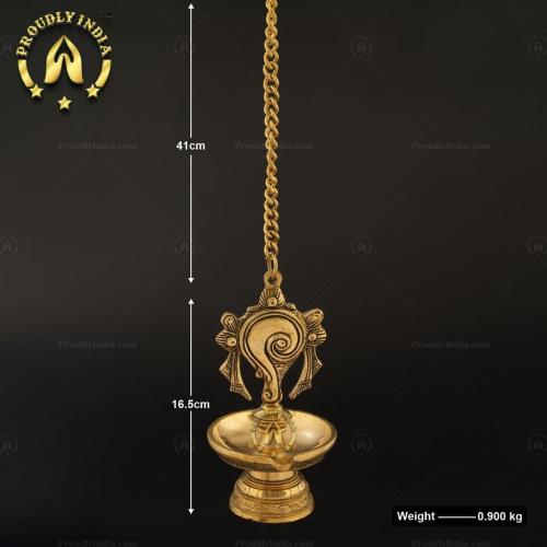 Brass Shangh and Chakra Antique Diya Wall Hanging with 1 Wick Set of 2