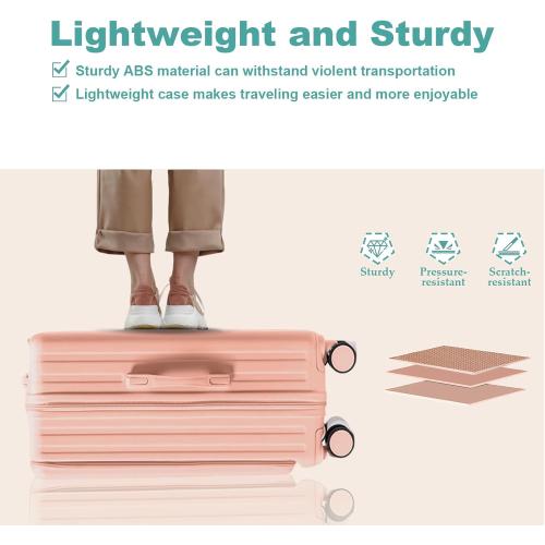 Gets Carry on Luggage Airline Approved,20 Inch Abs Pc Hardshell Spinner Luggage With Cup Phone Holder and USB Charger,Front Pocket Durable Suitcase for Women Men-Pink( has a crack by the side handle)