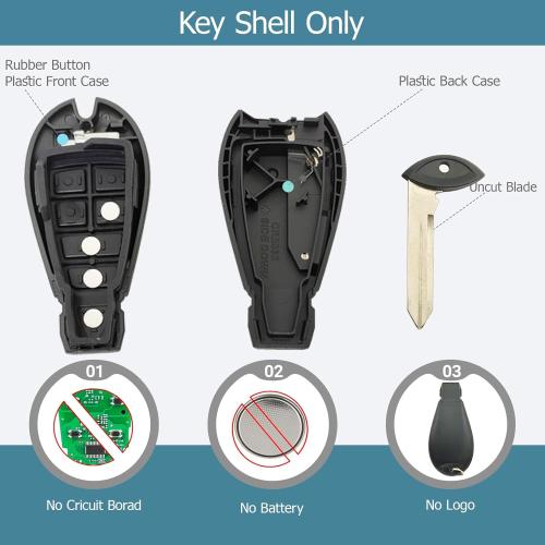 Replacement Key Fob Cover Case fit for 2008-2015 Dodge Ram 1500 2500 3500 Truck Chrysler Jeep Keyless Entry Remote Control Key Fob Shell