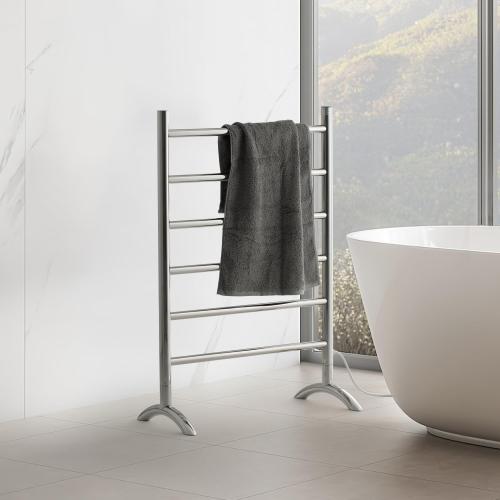 Freestanding Towel Warmer | 6 Bars, Plug-in Option, 3 Working Modes, Top-Mounted Timer, Mirror Polished Stainless Steel, 24 W x 34 H