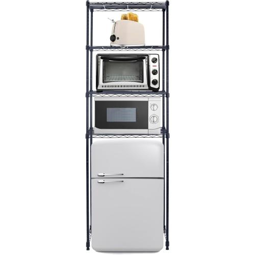 4 Tier Mini Fridge Shelf Adjustable Height Storage Shelf Metal Storage Rack Mini Fridge and Microwave Stand for Dorm, Kitchen, Office, Black