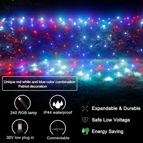 14.8ft x 5ft Christmas Net Lights, 240LED 35 Colors Changing Outdoor Christmas Mesh String Lights, Multicolor Green Blue Waterproof Connectable for St. Patrick's Day Xmas Tree Bushes Holiday Party
