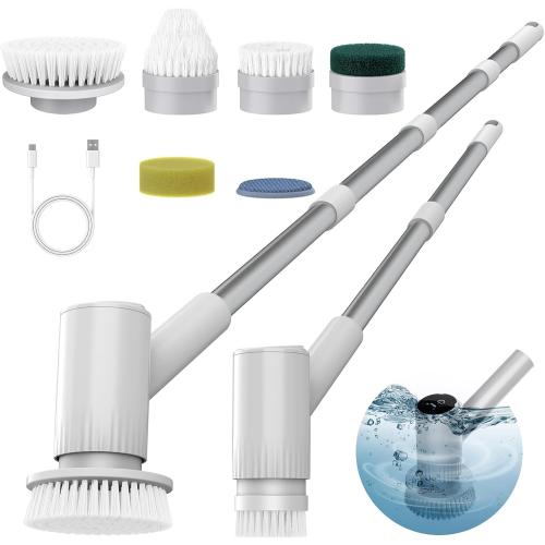 AIRROBO Electric Spin Scrubber, Cordless Electric Scrubber for Cleaning, 300 Mins Runtime, 6 Brush Heads, 47 Adjustable Handle, IPX7 Waterproof for Bathroom, Kitchen, Floors, Tiles, Car Cleaning