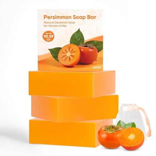 GPP Persimmon Soap Bar for Body Odor Control – 3 PCS Natural Body Wash Soap for for Old People Smell Eliminating Body Odor, Purifying Deodorizing Odor Eliminator for Women & Men, 3.53oz/per