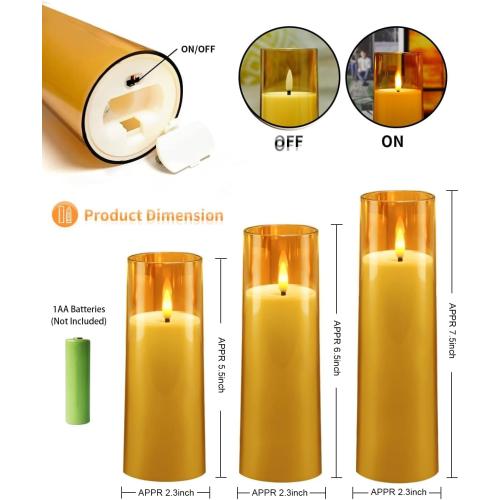 Flickering Flameless Candles Battery Operated with Remote and 2/4/6/8 H Timer Acrylic Led Pillar Candles Pack of 9 (appr D2.3xH5.56.57.5)with Realistic 3D Wick Candles for Home Decor(Gold)