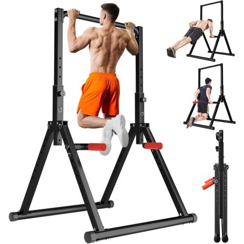 Power Tower Pull Up Dip Station Foldable, Pull Up Bar Station Adjustable, Multi-Function Home Gym, Strength Training Fitness Equipment, Triangular Design, for Home Outdoor