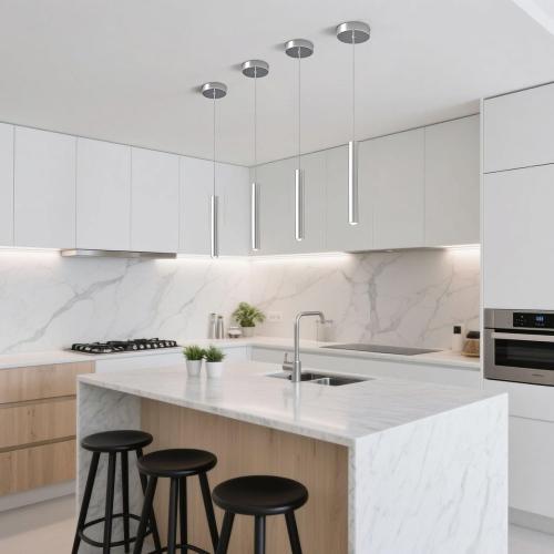 2 Pack Chrome Cylinder Pendant Lights for Kitchen Island, Modern 3W LED | 3000K warm integrated LEDs in slim 15.7 x 1.2 in chrome tubes; 59 in adjustable cords suit dining tables, bars and bedrooms