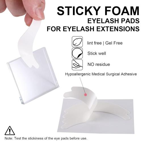 Pretty memory 100 Pairs Foam Eye Pads for Lash Extensions, Lint Free Hypoallergenic Sticky Lash Pads, Under Eye Pads for Eyelash Extensions, Eyelash Tech Supplies Must Haves, Latex Free