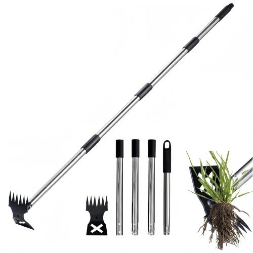 Hoe Garden Tool, Weed Puller Tool with Long Handle, 2 in 1 Hand Weed Rake and Hoe Garden Weeder Tool, Uprooting Pulling Weed Remover Tool for Yard, Patio, Lawn and Garden