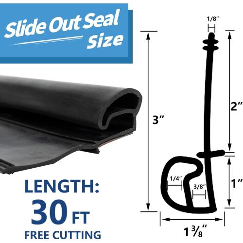 Size 30ft Color Black RV Slide Out Seal Kit, 2' Wiper Base with 1' EKD D Bulb Seal (30 ft)