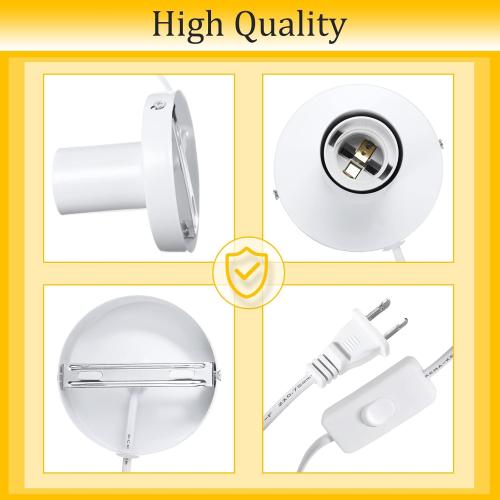 Tuanse 2 Pcs Polished Metal Desktop Lamp Base E26 E27 Screw Light Bulb Holder Sockets Night Light Base Lamp Replacement for Holding Bulb 6 Feet Cord on Off Switch Plug(White)