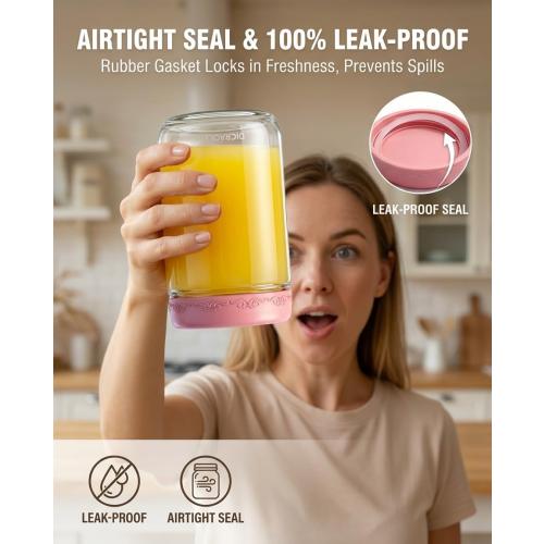 16oz 4Pack Glass Overnight Oats Jars Containers with Airtight Leakproof Lids, Reusable Mason Jars for Meal Prep, Yogurt Parfaits, Smoothies, Salads & Healthy Breakfasts (16 OZ-4-2)