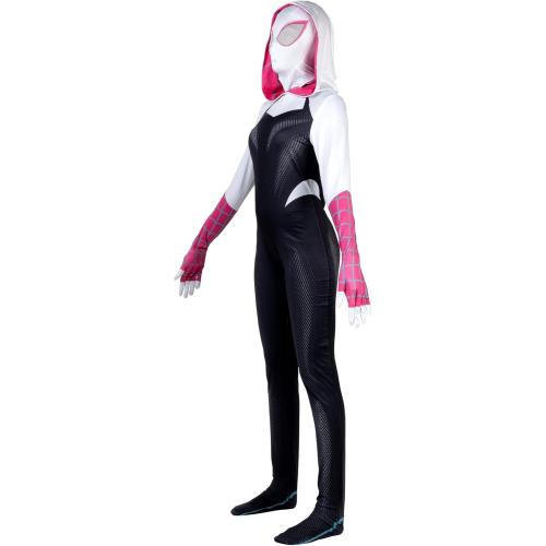 Size M MARVEL Spider-Gwen Official Adult Zentai Halloween Costume - Hooded Spandex Jumpsuit with Printed Design and Pull On Mask