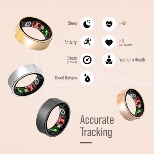 Herz P1 Smart Ring for Women & Men - (Size 6) 24/7 Health Metrics Fitness Ring, Tracks 20  Biometrics, 6 Day Battery Life, Waterproof Stainless Steel, Free APP for iOS Android, No Subscription