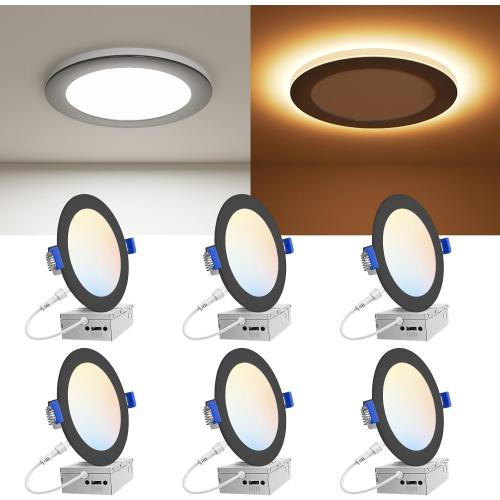 VOLISUN 6 Pack 6 Inch Black Recessed Light with Night Light, 1080LM