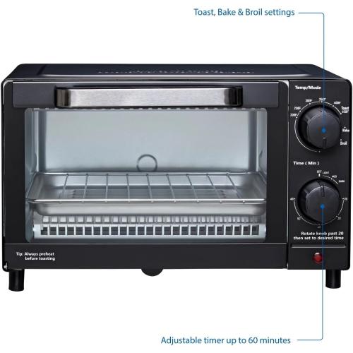 Mainstay Toaster Oven Combo Kitchen Appliances, Fits 9” Pizza, 4 Slice Capacity, Powerful Circulation, Auto Shutoff, Includes Baking Rack Pan Quartz, up to 60 Min, Easy Clean (Black) NEEDS CLEANING