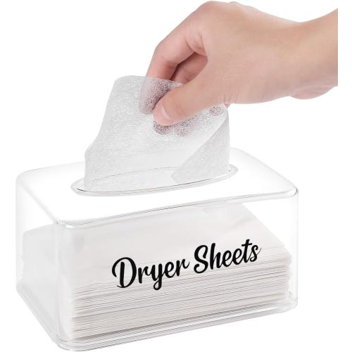 Dryer Sheet Holder, Clear Dryer Sheet Container, Dryer Sheet Dispenser Box for Laundry Room, Plastic Rectangular Tissue Box Holder Organization