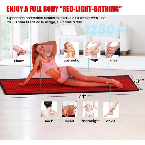 iTHERAU Red Light Therapy Mat for Full Body, 71x31, 1280 LEDs Dual Chip 660nm & 850nm Red Light Infrared Therapy Large Bed for Back Waist Shoulder Knee Relief, Body Relax, Gift for Women Men