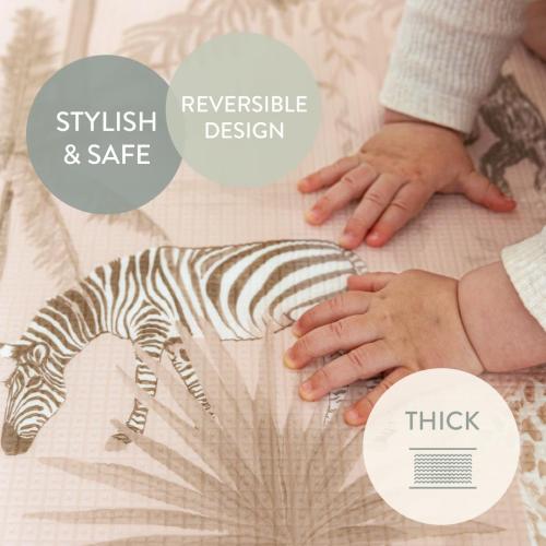 Baby Play Mat for Infants | One-Piece Reversible Foam Floor Mat | Large | Eco-Friendly | Extra Soft | Thick | Non-Toxic | Toddlers | Kids (Boho Desert/Pink Aminal Jungle, Large)