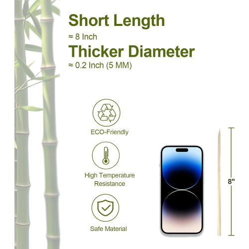 Candy Apple Sticks (50 Pack), 8 Inch Caramel Apple Sticks Skewers 5 mm Natural Bamboo Candy Making Skewer for Carmel BBQ Cotton Candy Wood Semi Pointed Lollipop Sticks Barbecue Corn Dog Cake Pops